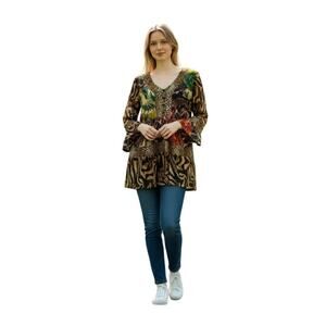 Calessa Womens Size M Knit Mixed Media Patchwork V-Neck 3/4 Sleeve Tunic Layered